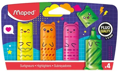 Set mini markere Maped Fluo Peps - Kawai, 4 bucăți