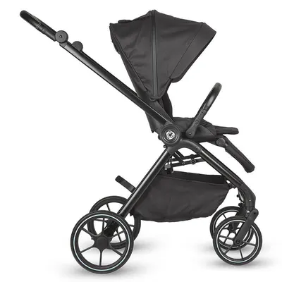 Carucior modular 2 in 1 Coccolle Serry Jet Black, Suport de picioare reglabil, Suspensie, Huse pentru picioare, Geanta, Adaptoare, Bara de protectie si maner din piele ecologica, Greutate admisa 22 kg