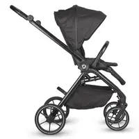 Carucior modular 2 in 1 Coccolle Serry Jet Black, Suport de picioare reglabil, Suspensie, Huse pentru picioare, Geanta, Adaptoare, Bara de protectie si maner din piele ecologica, Greutate admisa 22 kg