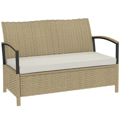Outsunny Bancă de Depozitare 125L cu Pernă Confortabilă, din Metal, 123x70x82 cm, Bej | Aosom Romania