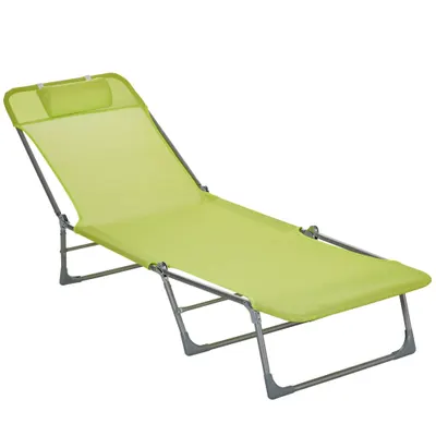 Outsunny Șezlong reclinabil pliabil cu pernă, spătar reglabil în 5 trepte, verde | Aosom Romania