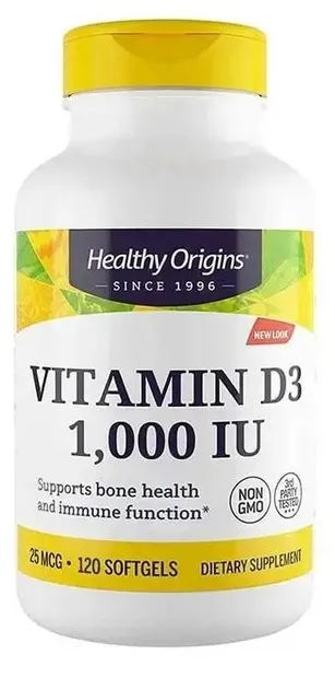 Vitamin D3, 1000 UI, 120 capsule, Healthy Origins