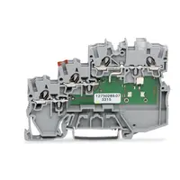 3-conductor actuator supply terminal block; LED (yellow); for NPN-(low-side) switching actuators; with ground connection via push-in type jumper bars; 1 mm²; Push-in CAGE CLAMP®; 1,00 mm²; gray