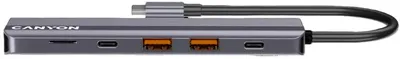 Hub USB Canyon - TDS17 Hub, 6 porturi, USB-C, gri