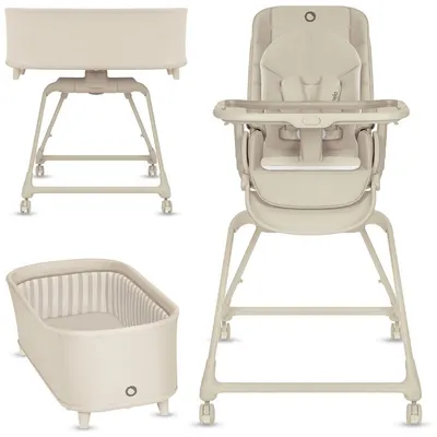 Set multifunctional cu patut, sezlong si scaun de masa, Lionelo, Maddie, Functie 360, Pliere rapida, Roti incluse, Reglaj pentru sezut si suportul de picioare, Husa detasabila, lavabila, 0-36 luni, Pana la 15 kg, Bej