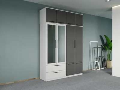 Dulap dormitor Alb-Gri 4U cu oglinda+suprapozabil - Madrid