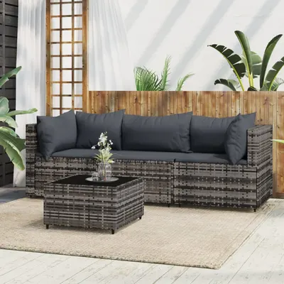 Gossi set mobilier de gradina cu perne, 4 piese, gri, poliratan