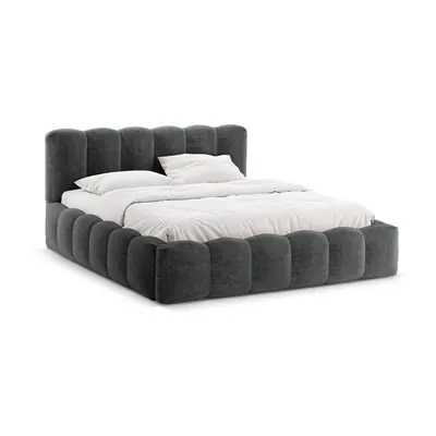 Pat matrimonial gri închis tapițat cu spațiu de depozitare cu somieră 140x200 cm Lupine – Micadoni