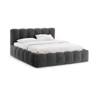 Pat matrimonial gri închis tapițat cu spațiu de depozitare cu somieră 140x200 cm Lupine – Micadoni