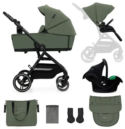 Cărucior combinat 3 în 1 pentru bebeluși KinderKraft - Yoxi, Mystic Green