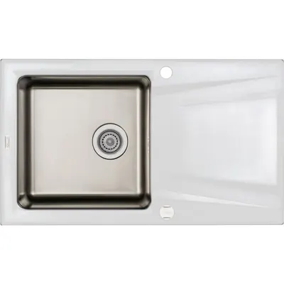 Chiuveta bucatarie hibrida din inox si compozit cu picurator alb mat Deante Prime T113