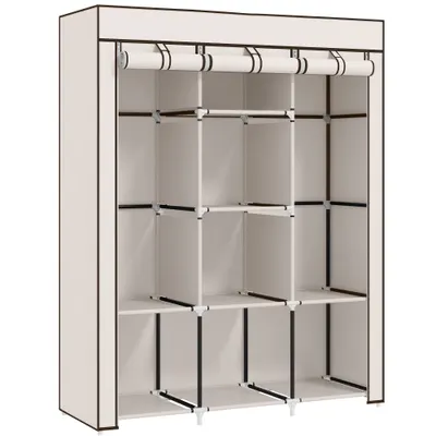 HOMCOM Dulap-penderie multi-spațiu - 8 rafturi, 2 bare - material nețesut crem | Aosom Romania