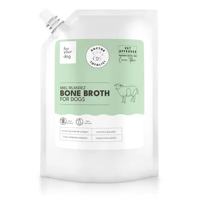 Supa de oase de miel irlandez pentru caini Doctor Totolici, cu dop resigilabil, 350 ml