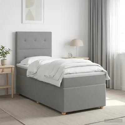vidaXL Pat cu arcuri LED și saltea Gri deschis 90 x 190 cm Țesătură