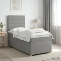 vidaXL Pat cu arcuri LED și saltea Gri deschis 90 x 190 cm Țesătură