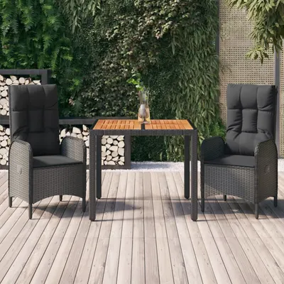 Gossi set mobilier de gradina cu perne, 3 piese, negru, poliratan