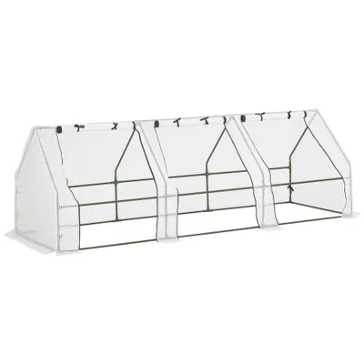 Outsunny Seră de Grădină Tip Tunel din PE pentru Cultivarea Plantelor și Florilor, cu Uși cu Fermoar, 270x90x90 cm, Alb | Aosom Romania