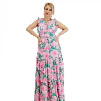 Rochie lunga din vascoza roz