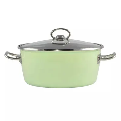 Oala Emailata cu Capac din Sticla, Green Elite, 4.2 l, Diametru 24 cm, Verde, Perfect Home