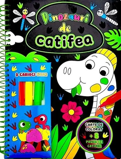 Dinozauri de catifea. Carte de colorat + 3 carioci neon - Hardcover - ***