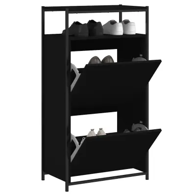 vidaXL Pantofar, negru, 60x34x112 cm, lemn compozit