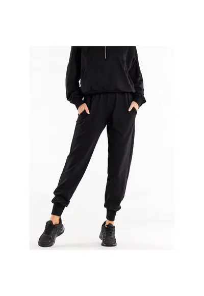 Pantaloni sport dama M317 - Bumbac/Elastan - Negru