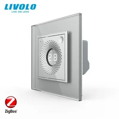 Senzor de temperatura si umiditate, control din aplicatie, ZigBee, cu rama de sticla Gri