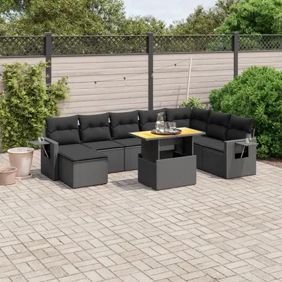 Gossi set mobilier de gradina cu perne, 9 piese, negru, poliratan