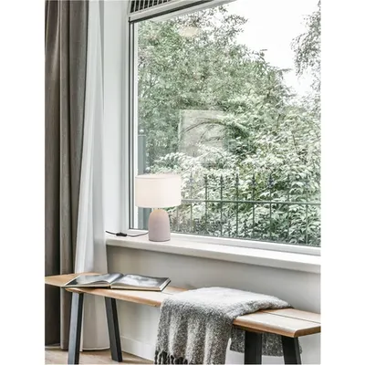 Veioza CHEMPO Gri Concrete & Metal Alb Fabric Shade LED E27 1x12 Wat 230 Volt IP20 Fara bec