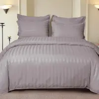 Lenjerie HoReCa, pat dublu, Damasc Finetat Deluxe cu Elastic, 6 piese, Mov prafuit