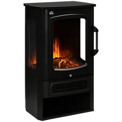 HOMCOM Soba electrică, flăcări realiste, 2 moduri de încălzire, protecție împotriva supraîncălzirii, oțel, negru, 44,5 x 32 x 74 cm | Aosom Romania