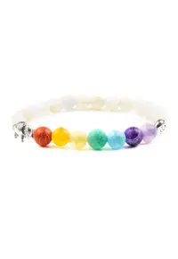 Bratara “WHITE” Din Margele Weathered Agate si 7 Chakre cu Accesoriu Elefant - sfere de 8mm