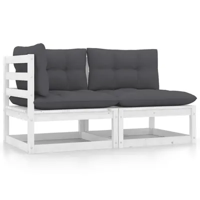 Gossi set mobilier de gradina cu perne, 2 piese, alb, lemn masiv pin
