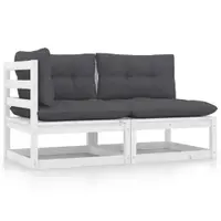 Gossi set mobilier de gradina cu perne, 2 piese, alb, lemn masiv pin