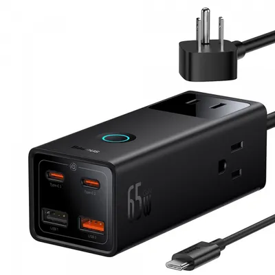 Prelungitor Baseus PowerCombo US, 3 x Priza - 2 x USB-A - 2 x USB-C, Negru PSLA020101
