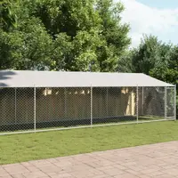 Gossi cusca caini cu acoperis si usa, gri, 10x2x2 m, otel galvanizat