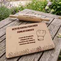 Set Cadou Personalizat: Tocator E i Sucitor din Lemn Gravat Laser , zReteta Fericirii,