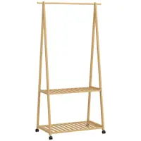 HOMCOM Cuier din Bambus cu Raft pentru Încălțăminte, 2 Cârlige, Cuier Mobil pentru Hol, Sufragerie, Natural | Aosom Romania