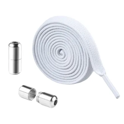 Șireturi elastice, cu sistem NO TOUCH, cu capsulă metalică, Ecarla, albe
