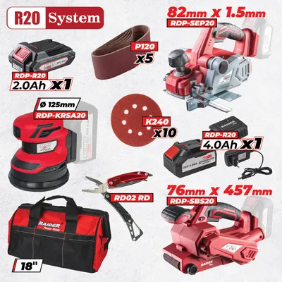 Set scule și accesorii Raider - R20, 3 mașini, 2Ah, 4Ah