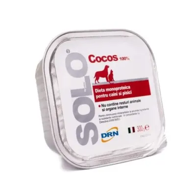 Hrana dietetica monoproteica pentru caini pisici Solo cu cocos 300 gr