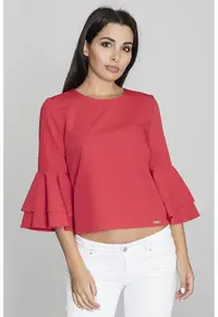 Bluza dama - Cu volane - Poliester/Viscoza - Rosu