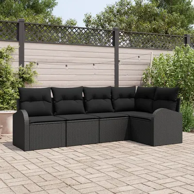 Gossi set de canapea de gradina 5 piese cu perne negru din poliratan