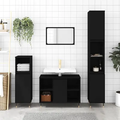 vidaXL Dulap de baie, negru, 30x30x100 cm, lemn prelucrat