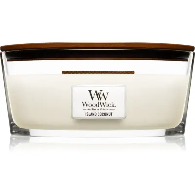 Woodwick Island Coconut lumânare parfumată cu fitil din lemn (hearthwick) 453 g