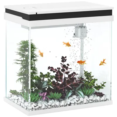 PawHut Mic acvariu complet 14L acvariu din sticlă cu sistem de filtrare iluminare LED pompă de apă 30 x 20 x 33 cm alb | Aosom Romania