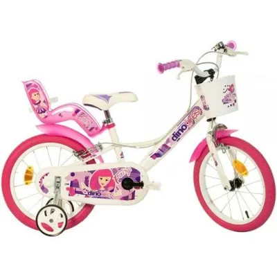 Bicicleta copii 4-6 ani, 16 inch, Fairy Alb Si Roz, Dino Bikes DB164RSN05FY