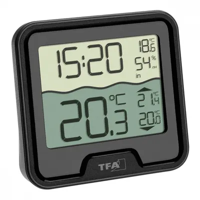 Termometru si higrometru TFA digital de camera cu senzor wireless pentru piscina MARBELLA Negru