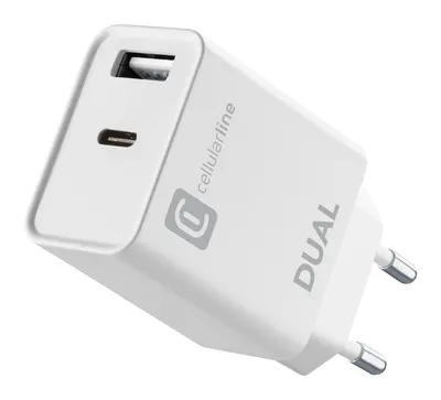 Încărcător Cellularline - Dual, USB/USB-C, 20W, alb