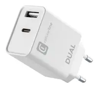 Încărcător Cellularline - Dual, USB/USB-C, 20W, alb